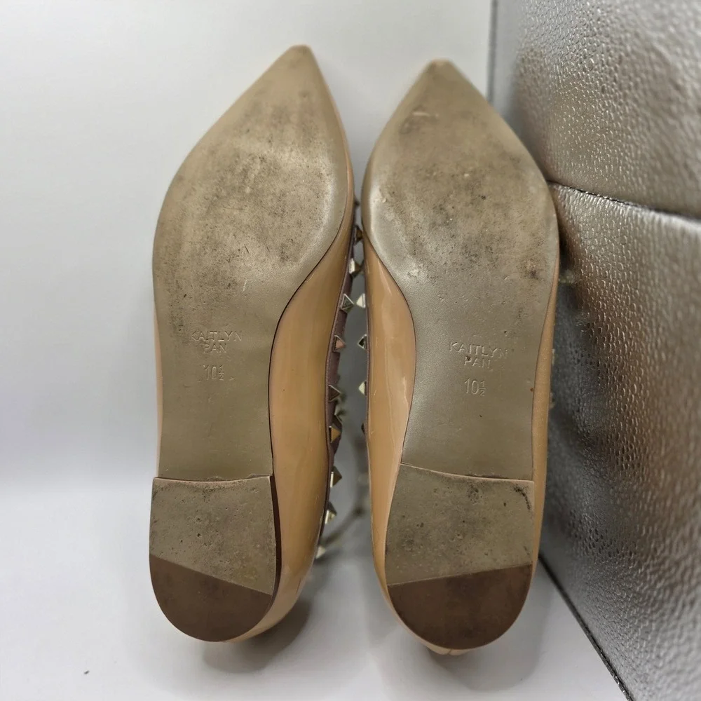 Kaitlyn Pan Nude Patent Rockstud Strappy Pointed Toe Flats Shoes Womens 10.5